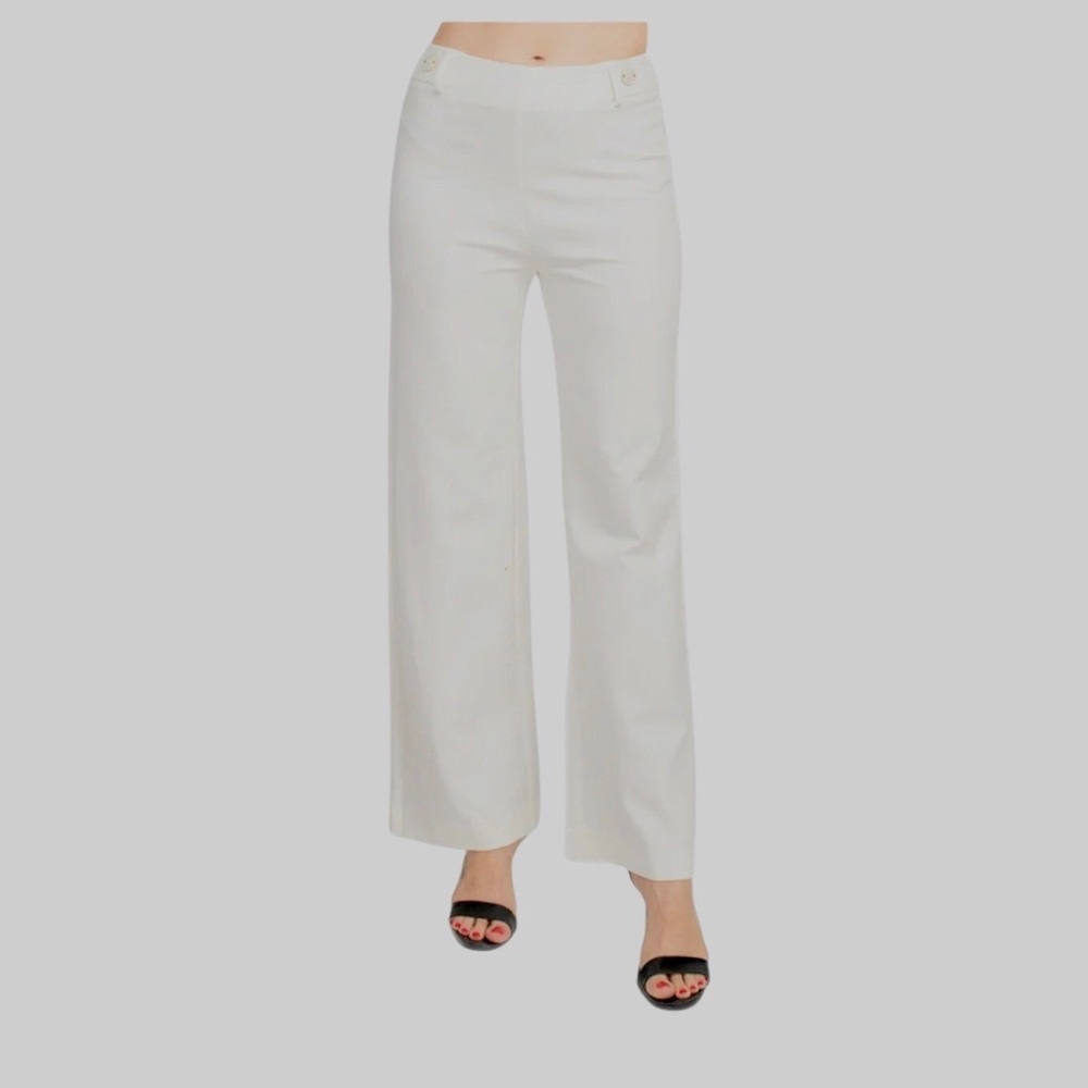 Hope & Harlow Wide Leg Cream Pull-On Trousers Pants Wide-Leg Pull-Ob Knit Pants